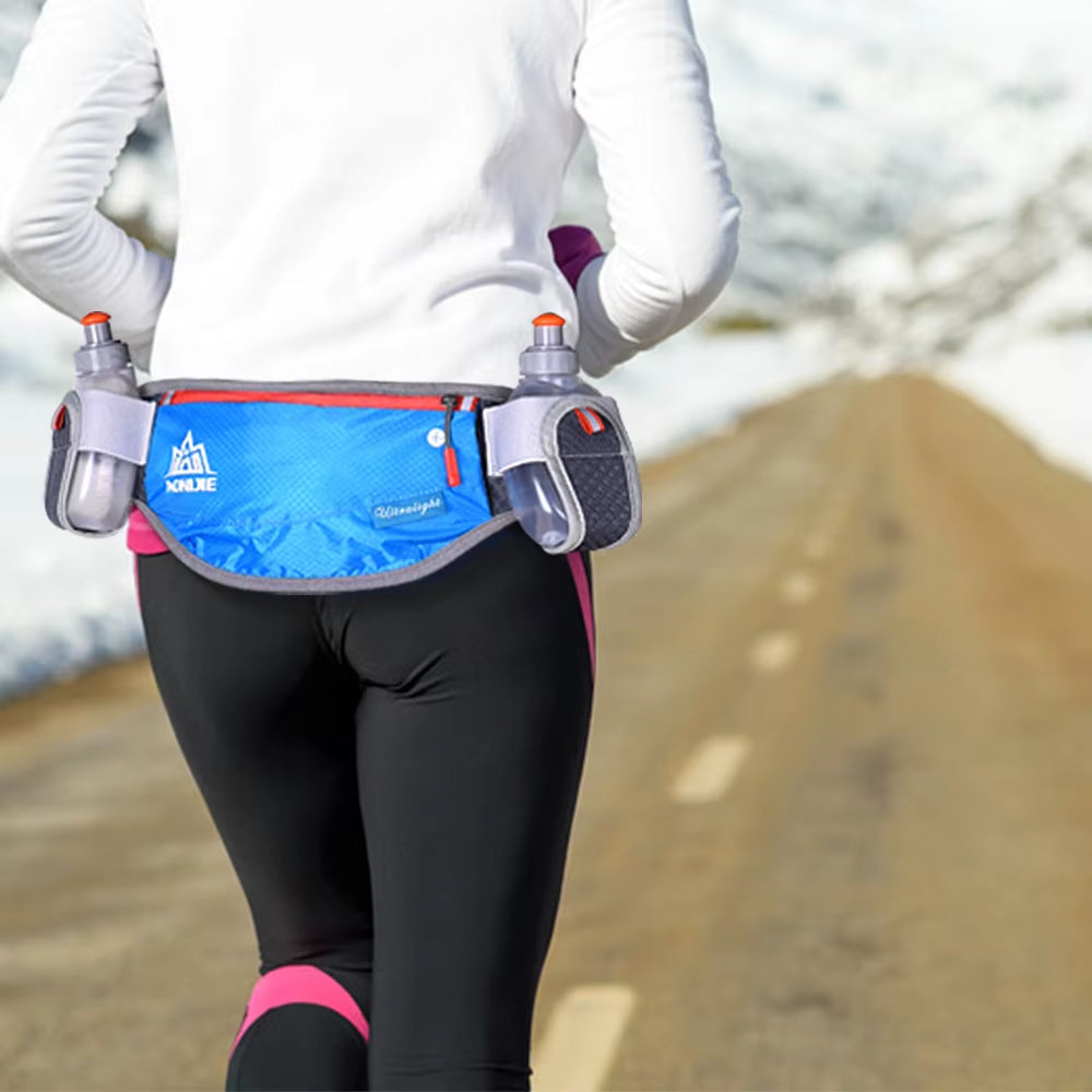 E882 Marathon Jogging Cycling Running Hydration Belt Waist Bag Pouch Fanny Pack Phone Holder with 170Ml Water Bottles